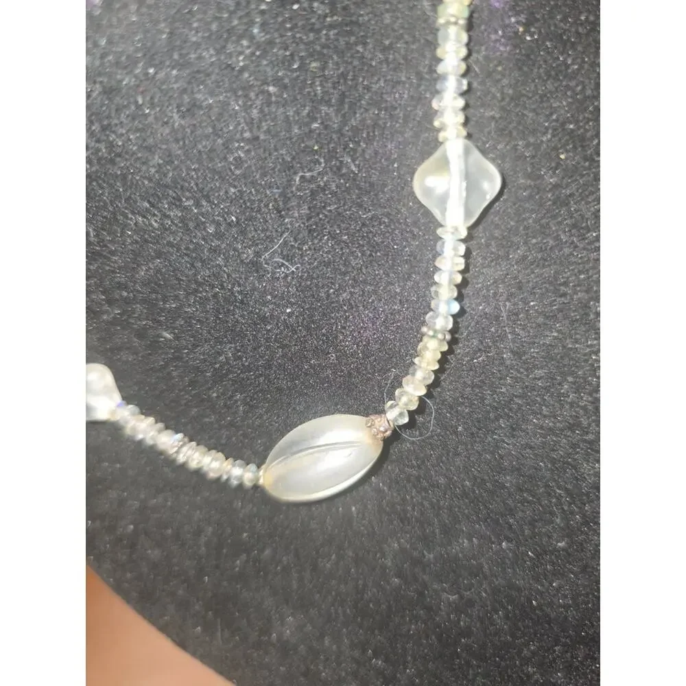 Vintage 16-Inch Beaded Necklace with Clear and Silver Beads